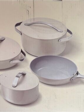Caraway Matte White Ceramic-Look Cookware Set with Comfort Handles
